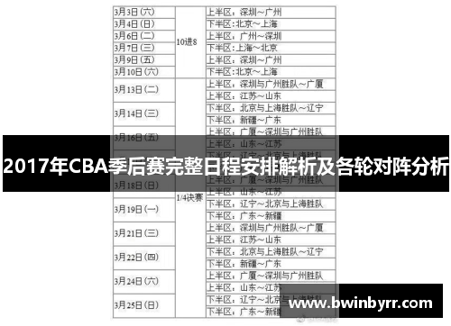 2017年CBA季后赛完整日程安排解析及各轮对阵分析